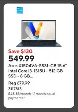 Staples Asus X1504VA-SS31-CB 15.6 Intel Core i3-1315U - 512 GB SSD - 8 GB RAM - Windows 11 Home - Quiet Blue offer
