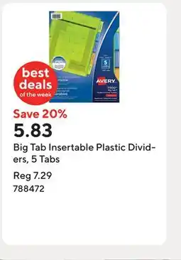 Staples Big Tab Insertable Plastic Dividers, 5 Tabs offer