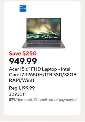 Staples Acer 15.6 FHD Laptop - Intel Core i7-12650H/1TB SSD/32GB RAM/Win11 offer