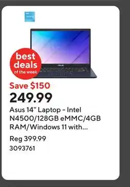 Staples Asus 14 Laptop - Intel N4500/128GB eMMC/4GB RAM/Windows 11 with 1-year of Microsoft 365 offer