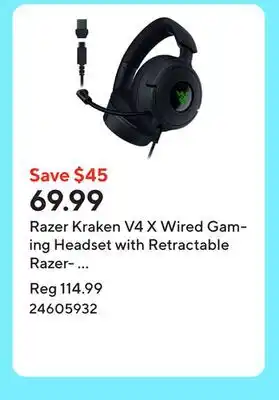Staples Razer Kraken V4 X Wired Gaming Headset with Retractable Razer- HyperClear Cardioid M offer