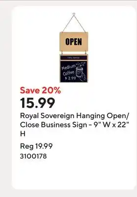 Staples Royal Sovereign Hanging Open/Close Business Sign - 9 W x 22 H offer