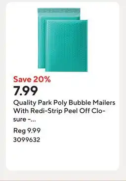 Staples Quality Park Poly Bubble Mailers With Redi-Strip Peel Off Closure - 11 L x 8.25 W - Teal - 8 Pack offer