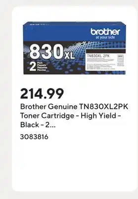 Staples Brother Genuine TN830XL2PK Toner Cartridge - High Yield - Black - 2 Pack offer