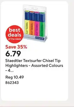 Staples Staedtler Textsurfer Chisel Tip Highlighters - Assorted Colours - 4 Pack offer