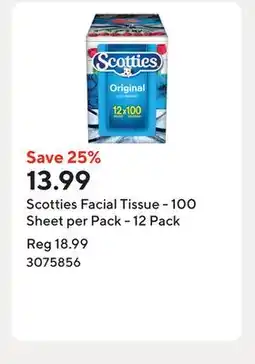 Staples Scotties Facial Tissue - 100 Sheet per Pack - 12 Pack offer