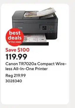 Staples Canon TR7020a Compact Wireless All-In-One Printer offer