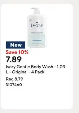 Staples Ivory Gentle Body Wash - 1.03 L - Original - 4 Pack offer