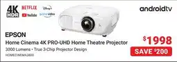 Visions Electronics EPSON Home Cinema 4K PRO-UHD Home Theatre Projector offer