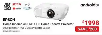 Visions Electronics EPSON Home Cinema 4K PRO-UHD Home Theatre Projector offer