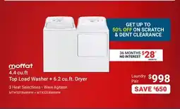 Visions Electronics Moffat 4.4 cu. ft Top Load Washer + 6.2 cu. ft. Dryer offer