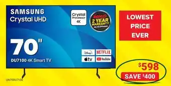 Visions Electronics Samsung 70 DU7100 4K Smart TV offer