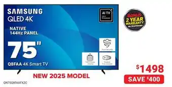 Visions Electronics Samsung 75 Q8FAA 4K Smart TV offer