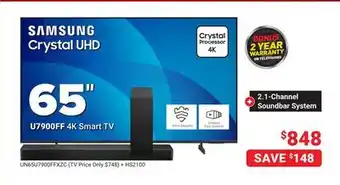 Visions Electronics SAMSUNG 65 Crystal UHD 4K Smart TV offer