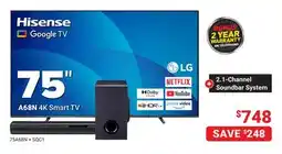 Visions Electronics Hisense A68N 75 4K Smart TV offer