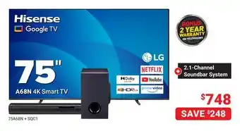 Visions Electronics Hisense A68N 75 4K Smart TV offer