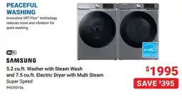 Visions Electronics Samsung 5.2 cu.ft. Washer with Steam Wash and 7.5 cu.ft. Electric Dryer with Multi Steam Super Speed offer