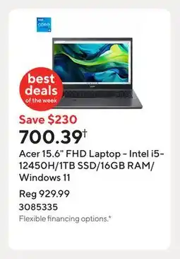 Staples Acer 15.6 FHD Laptop - Intel i5-12450H/1TB SSD/16GB RAM/Windows 11 offer