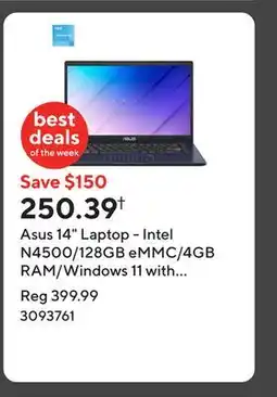 Staples Asus 14 Laptop - Intel N4500/128GB eMMC/4GB RAM/Windows 11 with 1-year of Microsoft 365 offer
