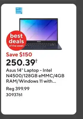 Staples Asus 14 Laptop - Intel N4500/128GB eMMC/4GB RAM/Windows 11 with 1-year of Microsoft 365 offer
