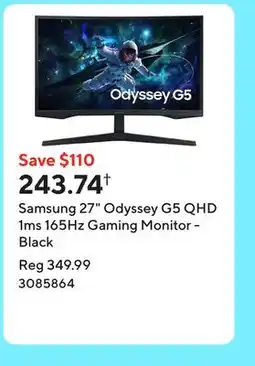Staples Samsung 27 Odyssey G5 QHD 1ms 165Hz Gaming Monitor - Black offer