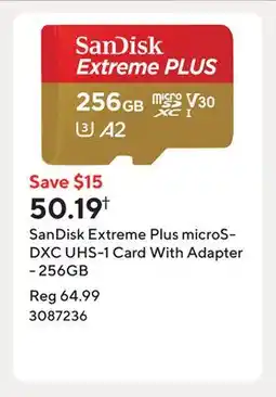 Staples SanDisk Extreme Plus microSDXC UHS-1 Card With Adapter - 256GB offer
