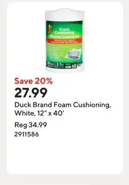 Staples Duck Brand Foam Cushioning, White, 12 x 40' offer