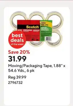 Staples Moving/Packaging Tape, 1.88 x 54.6 Yds., 6 pk offer