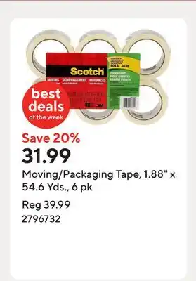 Staples Moving/Packaging Tape, 1.88 x 54.6 Yds., 6 pk offer