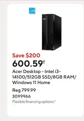 Staples Acer Desktop - Intel i3-14100/512GB SSD/8GB RAM/Windows 11 Home offer