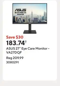 Staples ASUS 27 Eye Care Monitor - VA27DQF offer