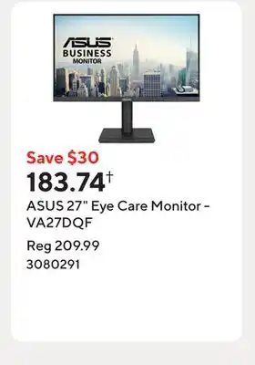 Staples ASUS 27 Eye Care Monitor - VA27DQF offer