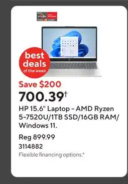 Staples HP 15.6 Laptop - AMD Ryzen 5-7520U/1TB SSD/16GB RAM/Windows 11 offer