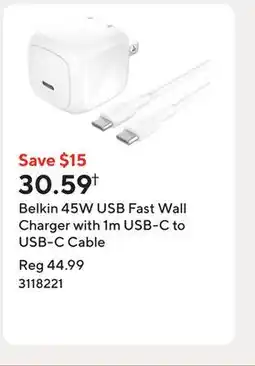 Staples Belkin 45W USB Fast Wall Charger with 1m USB-C to USB-C Cable offer