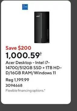 Staples Acer Desktop - Intel i7-14700/512GB SSD + 1TB HDD/16GB RAM/Windows 11 offer
