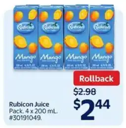 Walmart Rubicon Juice Pack, 4 x 200 mL offer
