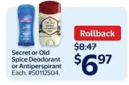 Walmart Secret or Old Spice Deodorant or Antiperspirant offer