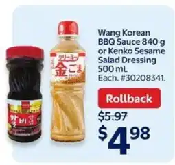 Walmart Wang Korean BBQ Sauce 840 g or Kenko Sesame Salad Dressing 500 mL offer