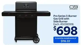 Walmart Pro Series 3 Burner Gas Grill with Side Burner offer