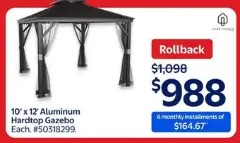 Walmart 10' x 12' Aluminum Hardtop Gazebo offer
