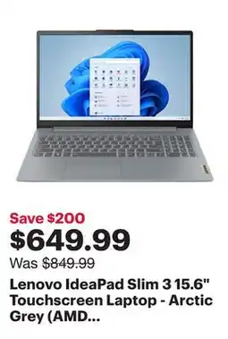 Best Buy Lenovo IdeaPad Slim 3 15.6 Touchscreen Laptop - Arctic Grey (AMD Ryzen 7 5825U/16GB RAM/512GB SSD) offer