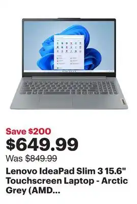 Best Buy Lenovo IdeaPad Slim 3 15.6 Touchscreen Laptop - Arctic Grey (AMD Ryzen 7 5825U/16GB RAM/512GB SSD) offer