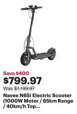 Best Buy Navee N65i Electric Scooter (1000W Motor / 65km Range / 40km/h Top Speed) - Black offer