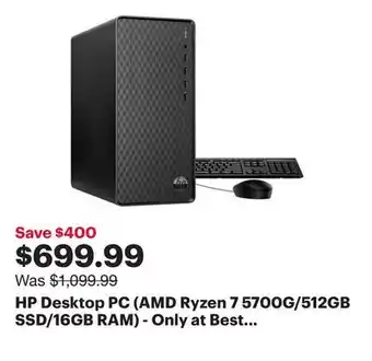 Best Buy HP Desktop PC (AMD Ryzen 7 5700G/512GB SSD/16GB RAM) - Only at Best Buy offer