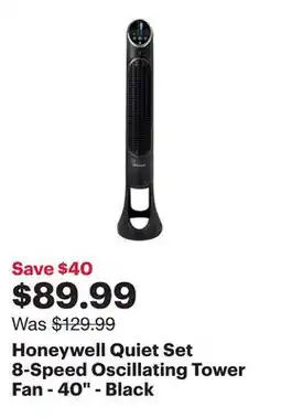Best Buy Honeywell Quiet Set 8-Speed Oscillating Tower Fan - 40 - Black offer
