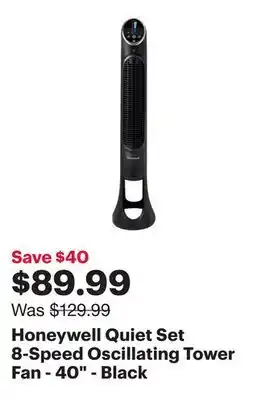 Best Buy Honeywell Quiet Set 8-Speed Oscillating Tower Fan - 40 - Black offer