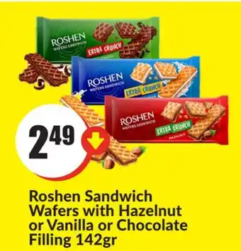 FreshCo Roshen Sandwich Wafers with Hazelnut or Vanilla or Chocolate Filling 142gr offer