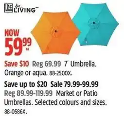 Canadian Tire LIVING Umbrella 7" Orange or Aqua offer