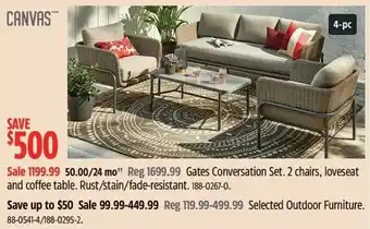 Canadian Tire CanvasGates Conversation Set. 2 chairs, loveseat and coffee table. Rust/stain/fade-resistant offer