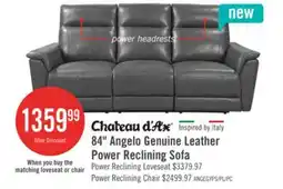 The Brick Chateau d'Ax Angelo 84.25 Genuine Leather Power Reclining Sofa with Power Headrests - Grey offer